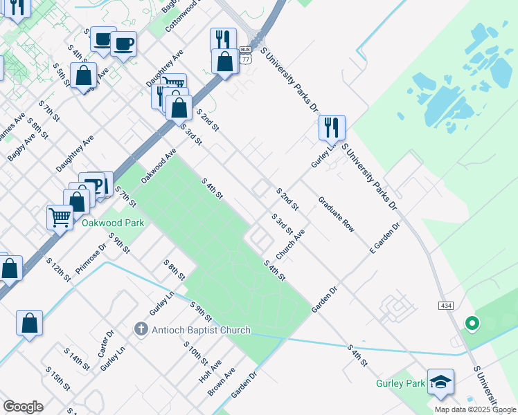 map of restaurants, bars, coffee shops, grocery stores, and more near 2537 South 3rd Street in Waco