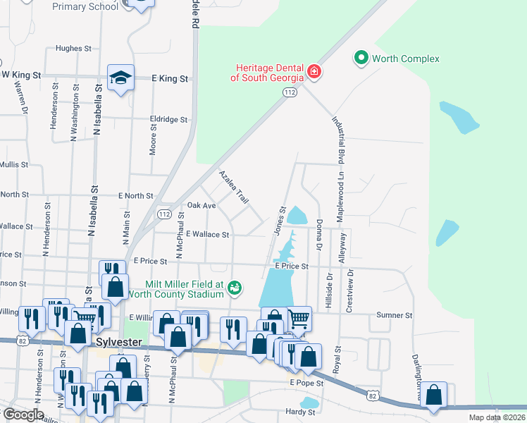 map of restaurants, bars, coffee shops, grocery stores, and more near 101 Azalea Trail in Sylvester