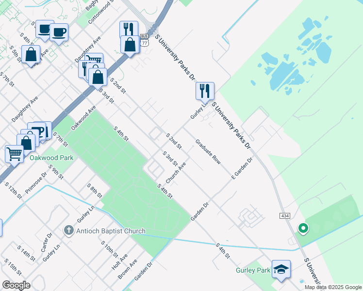 map of restaurants, bars, coffee shops, grocery stores, and more near 2616 South 2nd Street in Waco