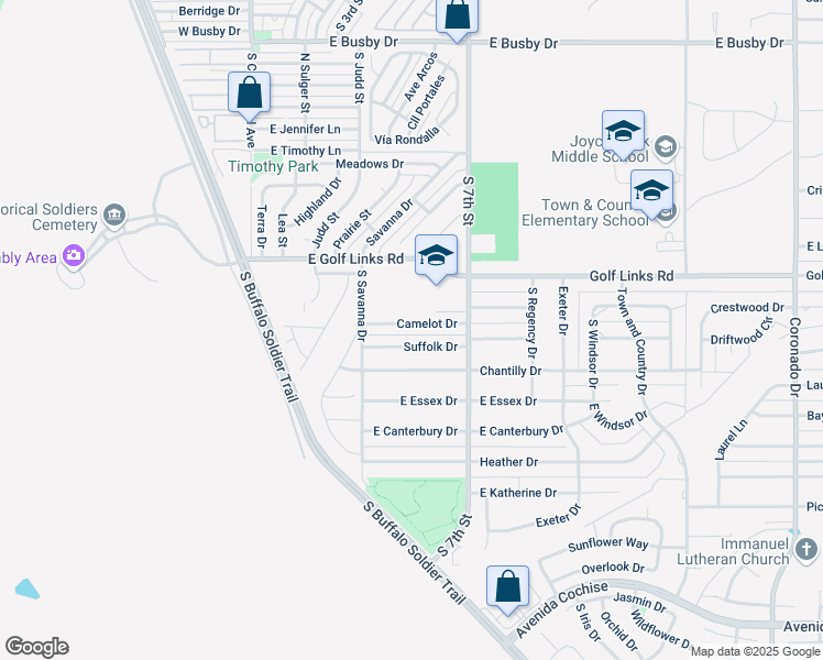 map of restaurants, bars, coffee shops, grocery stores, and more near 565 Suffolk Drive in Sierra Vista
