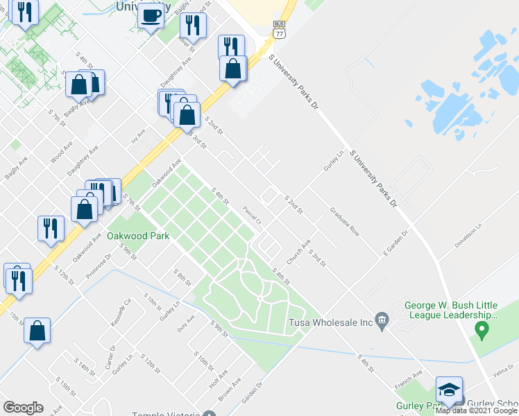map of restaurants, bars, coffee shops, grocery stores, and more near 2537 South 3rd Street in Waco