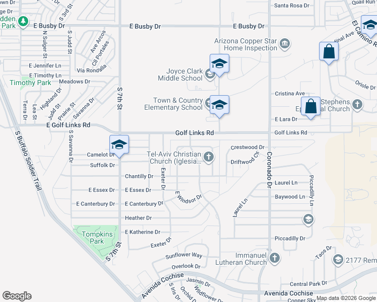 map of restaurants, bars, coffee shops, grocery stores, and more near 1937 Chateau Lane in Sierra Vista