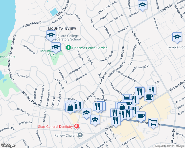 map of restaurants, bars, coffee shops, grocery stores, and more near 1929 Trinity Drive in Waco