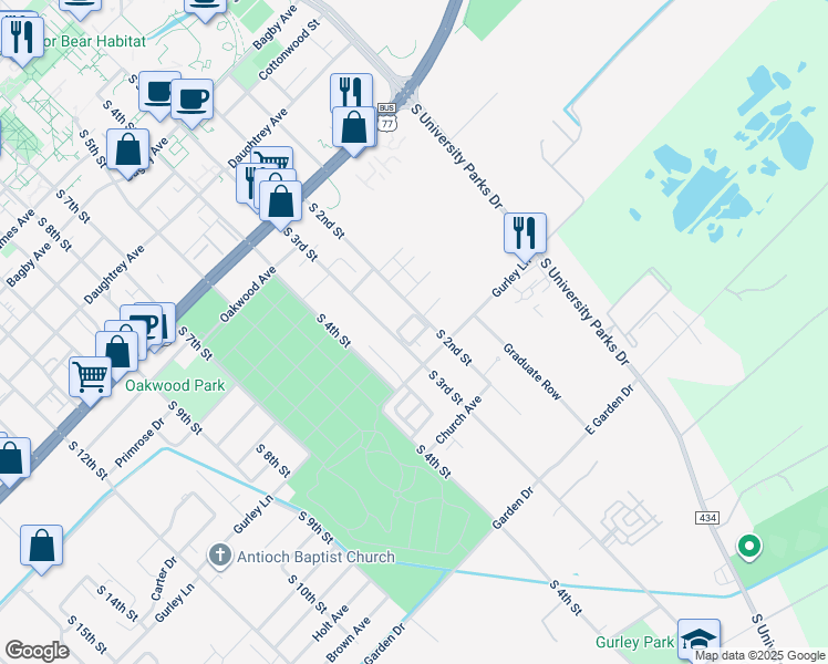 map of restaurants, bars, coffee shops, grocery stores, and more near 2441 South 2nd Street in Waco