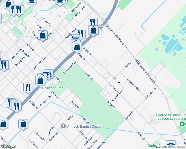 map of restaurants, bars, coffee shops, grocery stores, and more near 2423 South 3rd Street in Waco