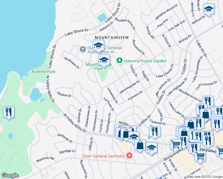 map of restaurants, bars, coffee shops, grocery stores, and more near 2125 Lenamon Street in Waco
