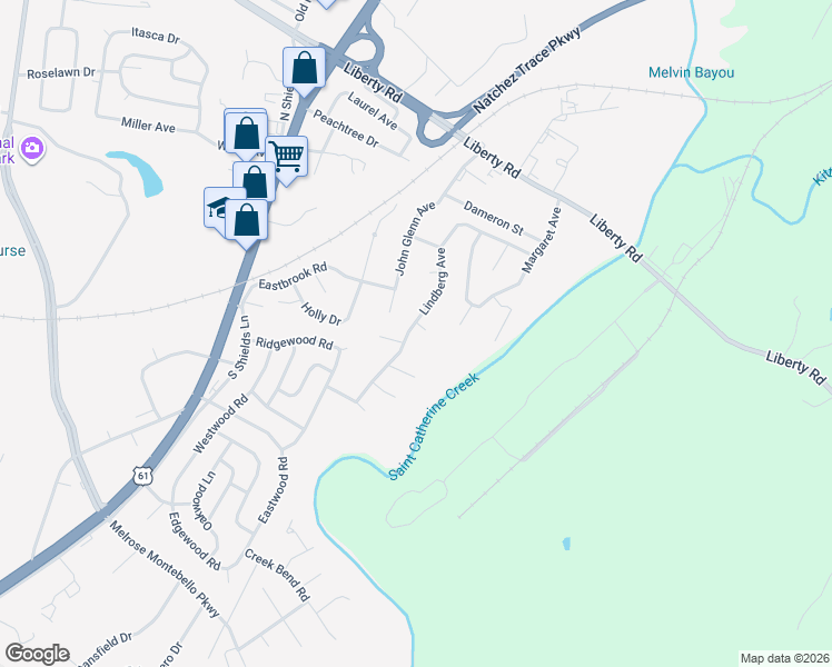 map of restaurants, bars, coffee shops, grocery stores, and more near 12 Byrd Ct in Natchez