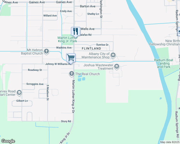 map of restaurants, bars, coffee shops, grocery stores, and more near 2308 Martin Luther King Junior Drive in Albany