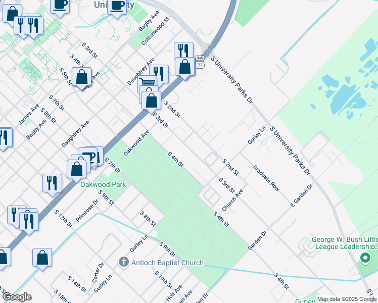 map of restaurants, bars, coffee shops, grocery stores, and more near 2423 South 3rd Street in Waco