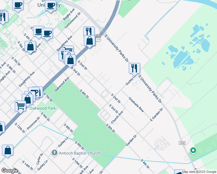 map of restaurants, bars, coffee shops, grocery stores, and more near 2430 South 2nd Street in Waco
