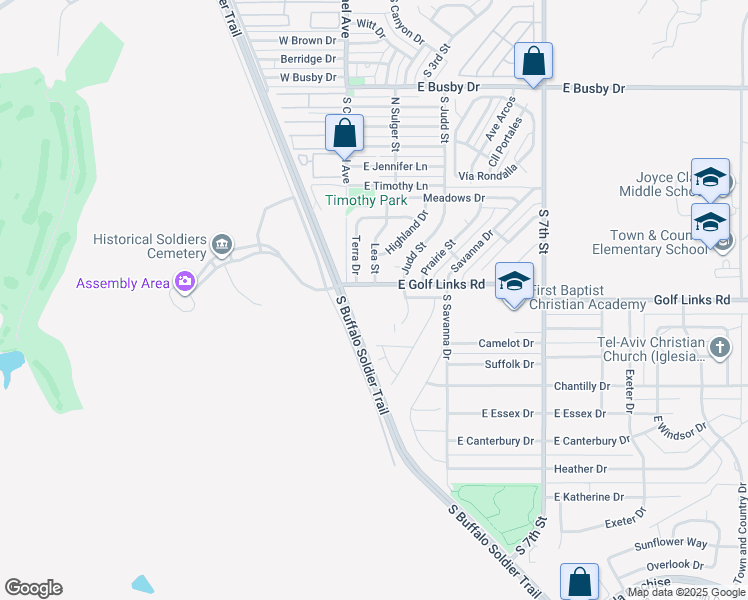 map of restaurants, bars, coffee shops, grocery stores, and more near 1454 Bonnie View Place in Sierra Vista