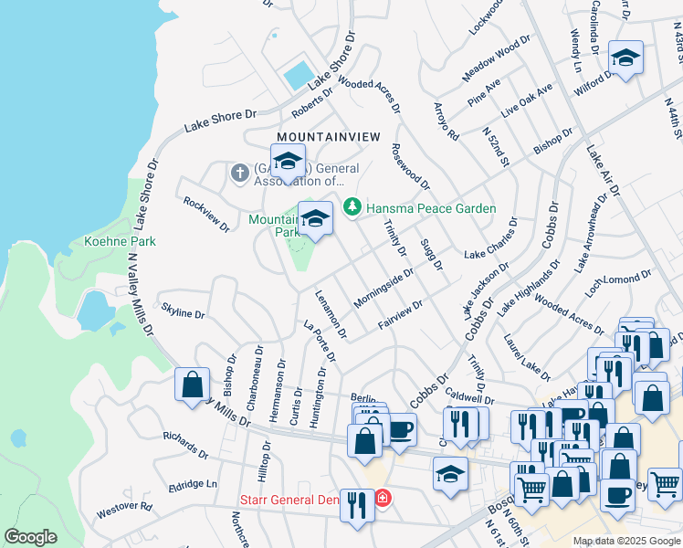map of restaurants, bars, coffee shops, grocery stores, and more near 2125 Lenamon Street in Waco