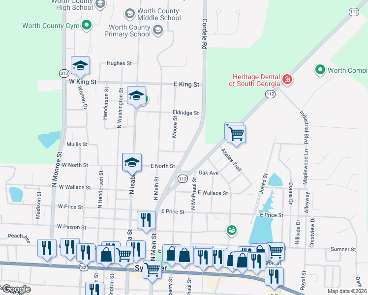 map of restaurants, bars, coffee shops, grocery stores, and more near 902 Marys Lane in Sylvester