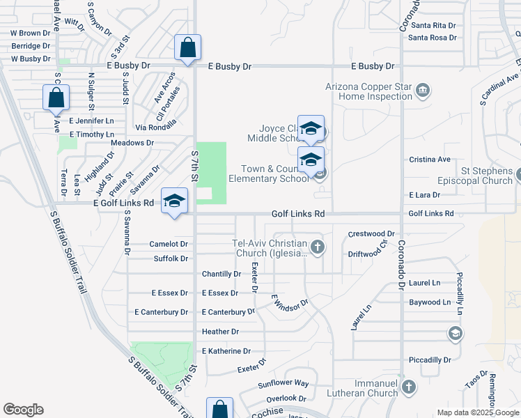 map of restaurants, bars, coffee shops, grocery stores, and more near 1901 Golf Links Road in Sierra Vista