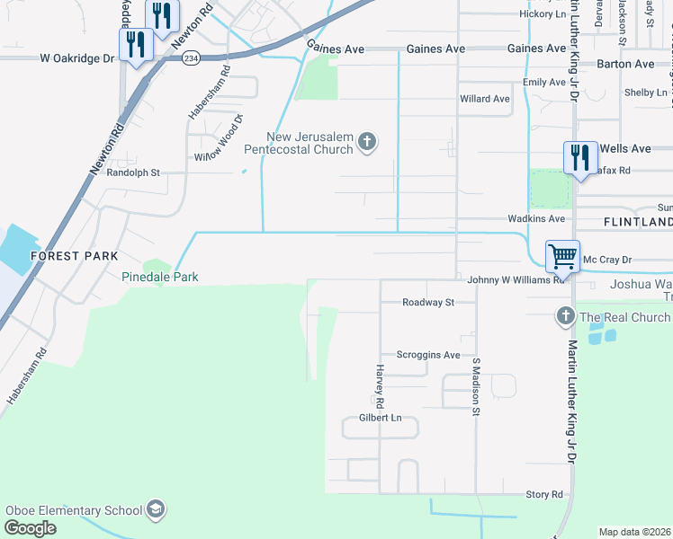 map of restaurants, bars, coffee shops, grocery stores, and more near 715 Johnny W Williams Road in Albany