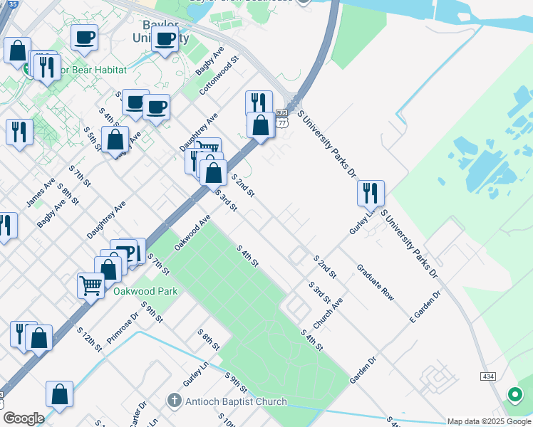 map of restaurants, bars, coffee shops, grocery stores, and more near 2311 South 2nd Street in Waco