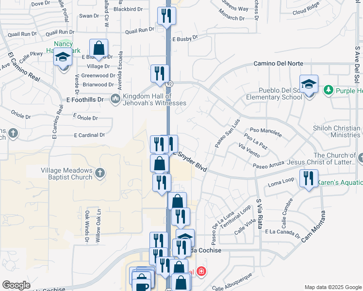 map of restaurants, bars, coffee shops, grocery stores, and more near 4190 Calle Ladero in Sierra Vista