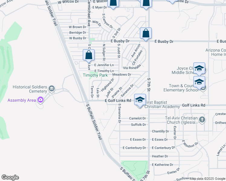 map of restaurants, bars, coffee shops, grocery stores, and more near 264 Judd Street in Sierra Vista