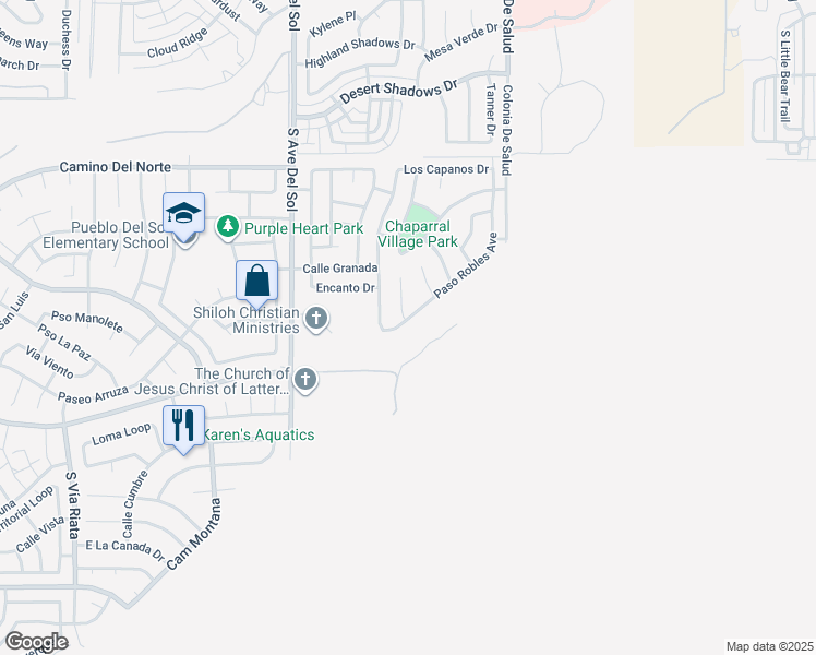 map of restaurants, bars, coffee shops, grocery stores, and more near 1370 Questa Court in Sierra Vista