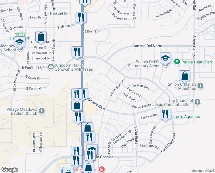 map of restaurants, bars, coffee shops, grocery stores, and more near 4392 Avenue Palermo in Sierra Vista