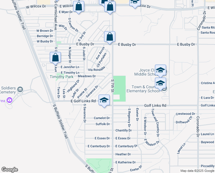 map of restaurants, bars, coffee shops, grocery stores, and more near 740 Steppe Pl in Sierra Vista
