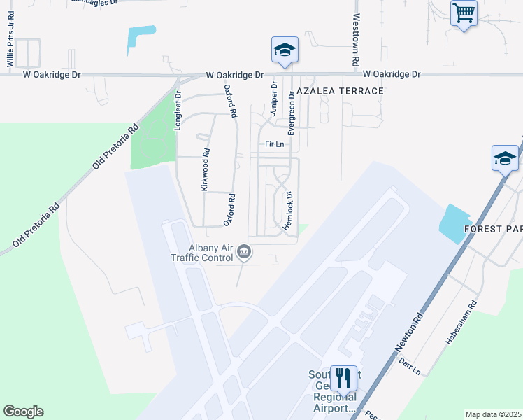 map of restaurants, bars, coffee shops, grocery stores, and more near 2306 Juniper Drive in Albany