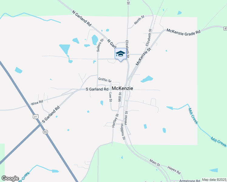 map of restaurants, bars, coffee shops, grocery stores, and more near 93 Garland Road in McKenzie