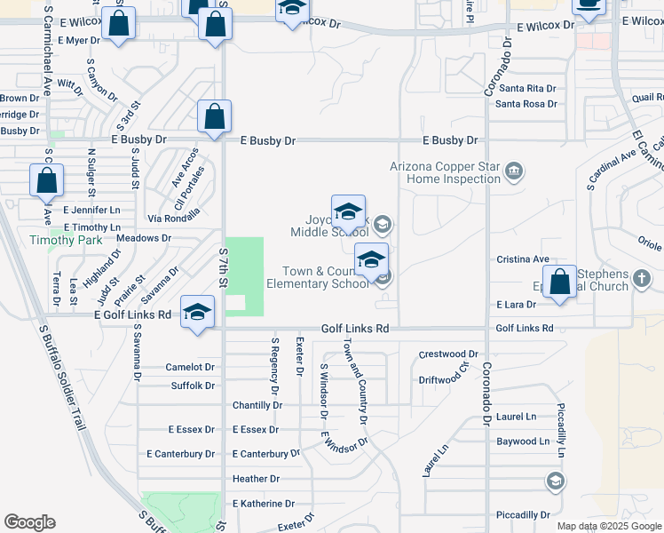map of restaurants, bars, coffee shops, grocery stores, and more near 1045 South Lenzner Avenue in Sierra Vista