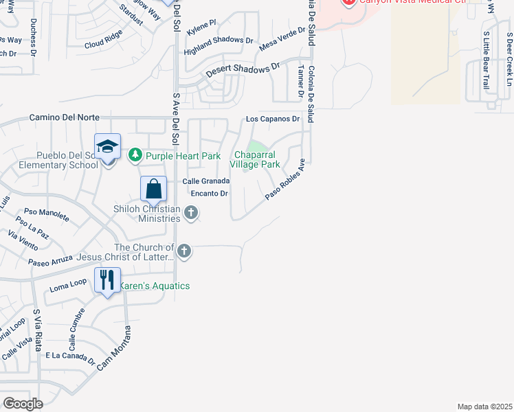 map of restaurants, bars, coffee shops, grocery stores, and more near 1413 Paso Robles Avenue in Sierra Vista