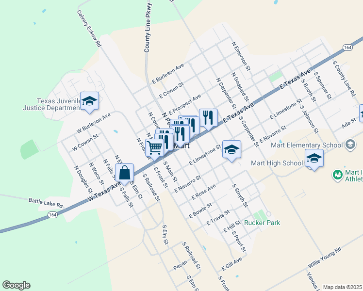 map of restaurants, bars, coffee shops, grocery stores, and more near in Mart