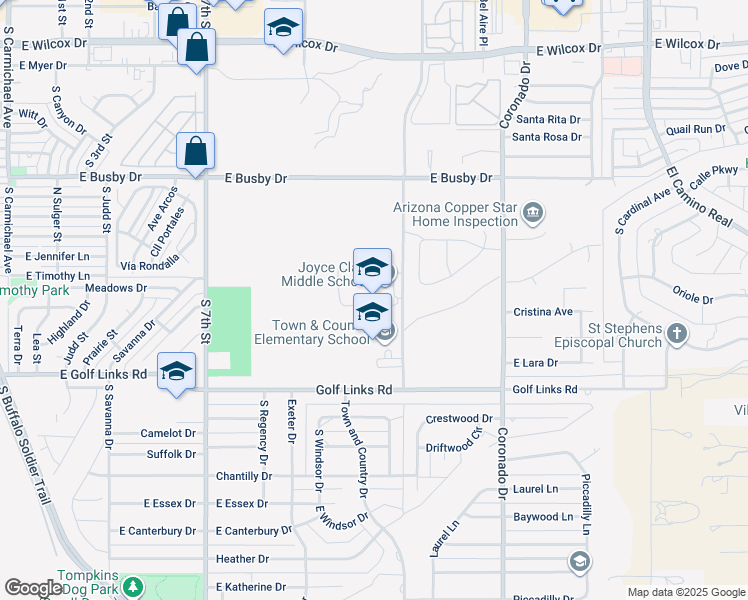 map of restaurants, bars, coffee shops, grocery stores, and more near 1045 South Lenzner Avenue in Sierra Vista