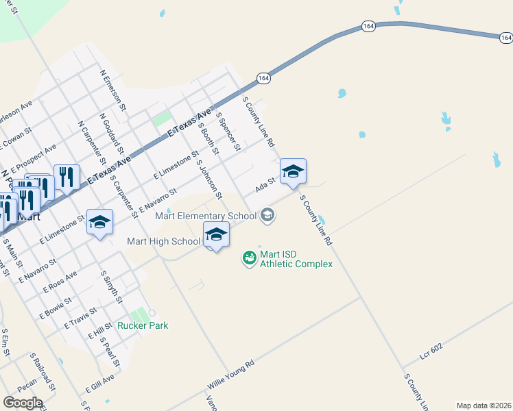 map of restaurants, bars, coffee shops, grocery stores, and more near 1400 Kensington Road in Mart