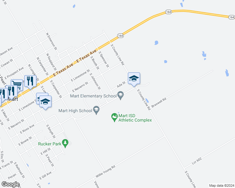 map of restaurants, bars, coffee shops, grocery stores, and more near 1400 Kensington Road in Mart