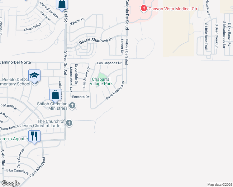 map of restaurants, bars, coffee shops, grocery stores, and more near 1241 Paso Robles Avenue in Sierra Vista
