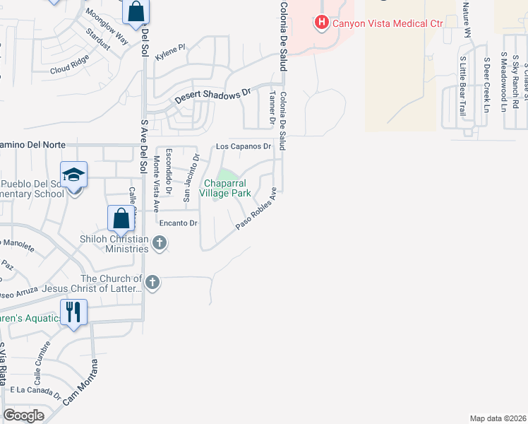 map of restaurants, bars, coffee shops, grocery stores, and more near 1241 Paso Robles Avenue in Sierra Vista