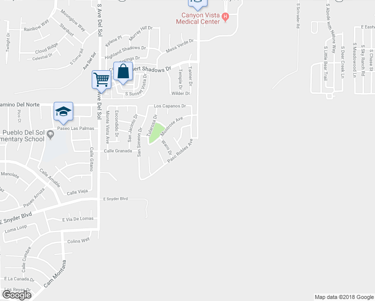 map of restaurants, bars, coffee shops, grocery stores, and more near 1217 Paso Robles Avenue in Sierra Vista