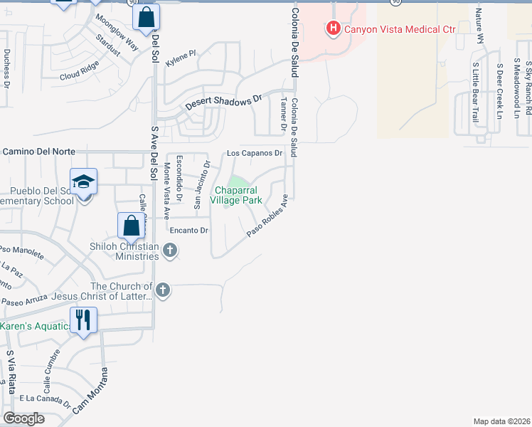 map of restaurants, bars, coffee shops, grocery stores, and more near 1241 Paso Robles Avenue in Sierra Vista