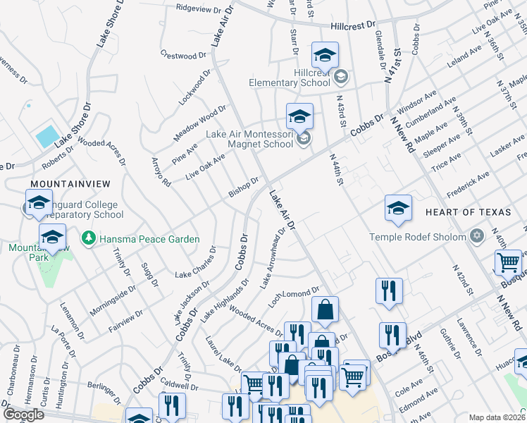 map of restaurants, bars, coffee shops, grocery stores, and more near 4924 Cobbs Drive in Waco