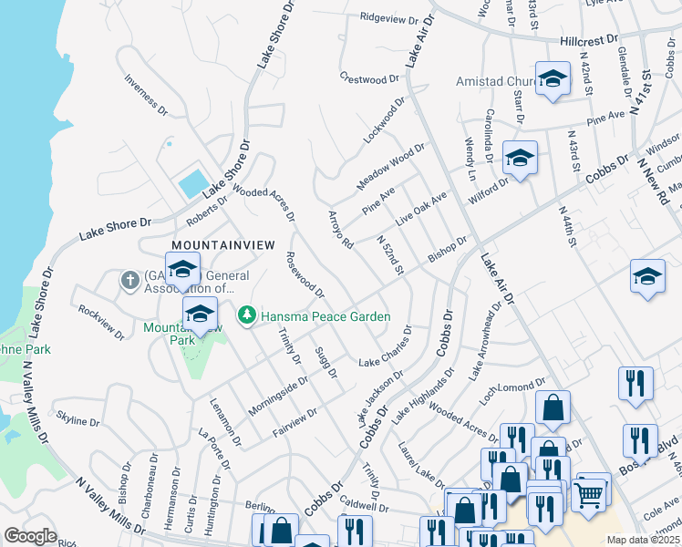 map of restaurants, bars, coffee shops, grocery stores, and more near 2301 Wooded Acres Drive in Waco