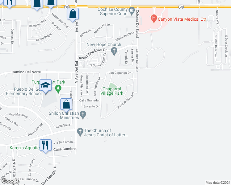 map of restaurants, bars, coffee shops, grocery stores, and more near 1089 Montrose Avenue in Sierra Vista