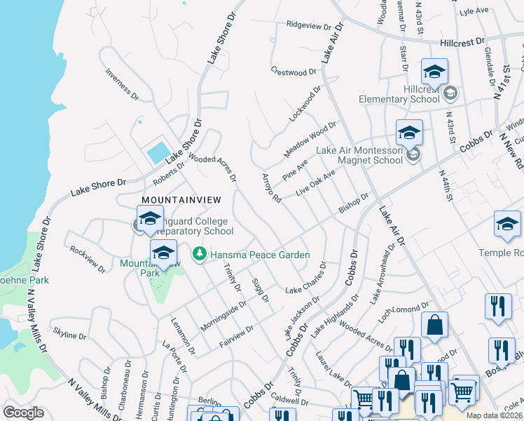map of restaurants, bars, coffee shops, grocery stores, and more near 2409 Wooded Acres Drive in Waco