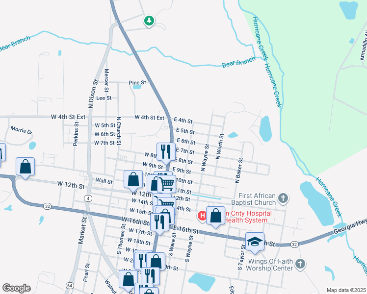 map of restaurants, bars, coffee shops, grocery stores, and more near 112-114 East 7th Street in Alma