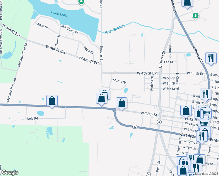 map of restaurants, bars, coffee shops, grocery stores, and more near 125 Morris Drive in Alma
