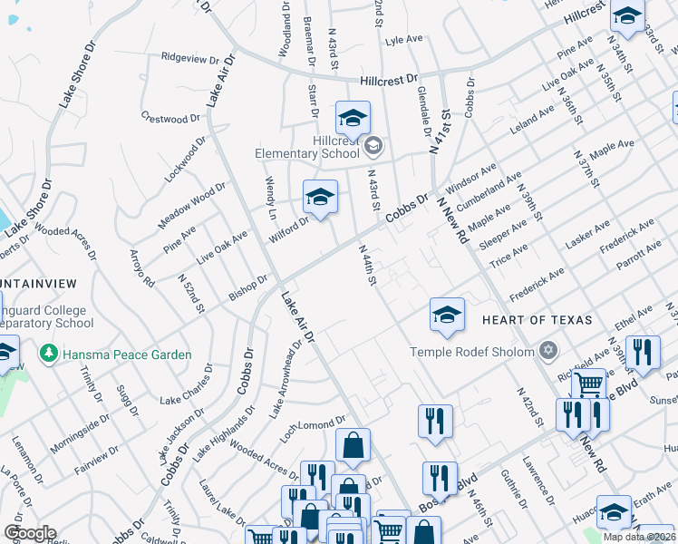 map of restaurants, bars, coffee shops, grocery stores, and more near 4400 Cobbs Drive in Waco