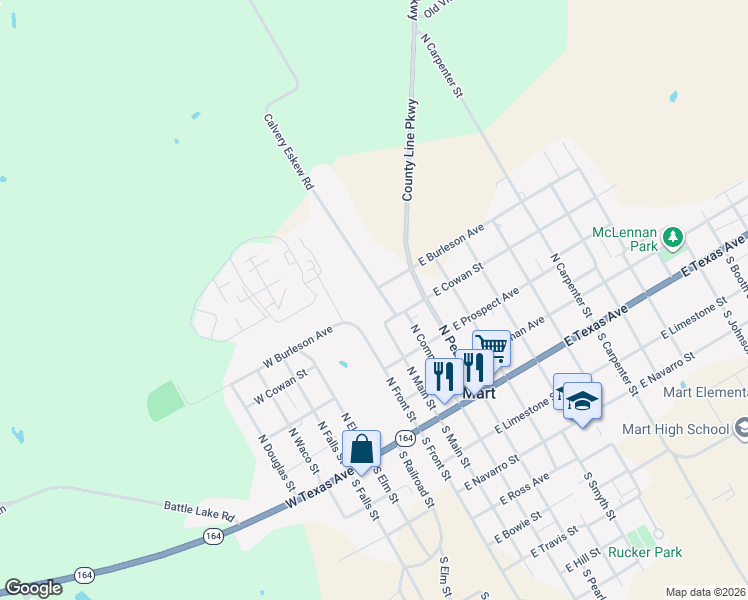 map of restaurants, bars, coffee shops, grocery stores, and more near in Mart