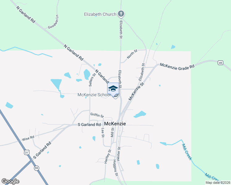 map of restaurants, bars, coffee shops, grocery stores, and more near 502 North Garland Road in McKenzie