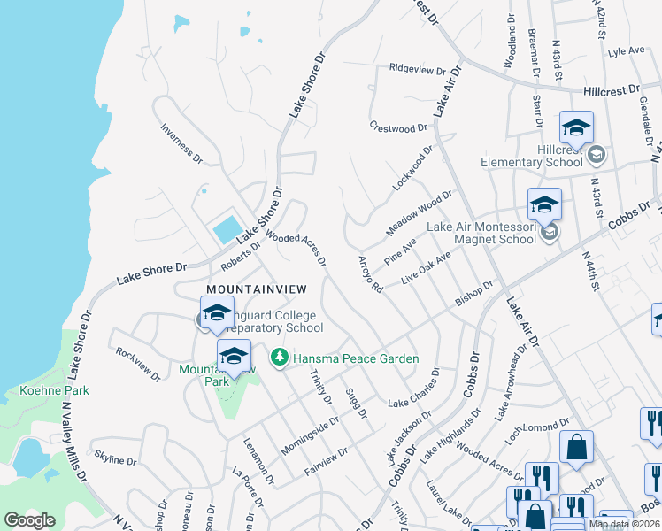 map of restaurants, bars, coffee shops, grocery stores, and more near 2524 Wooded Acres Drive in Waco