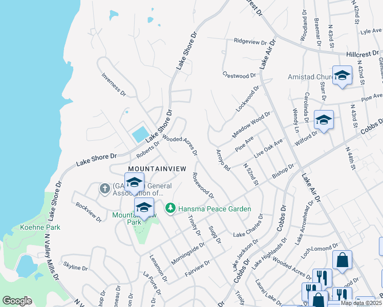 map of restaurants, bars, coffee shops, grocery stores, and more near 2524 Wooded Acres Drive in Waco