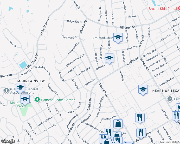 map of restaurants, bars, coffee shops, grocery stores, and more near 2309 N 49th St in Waco