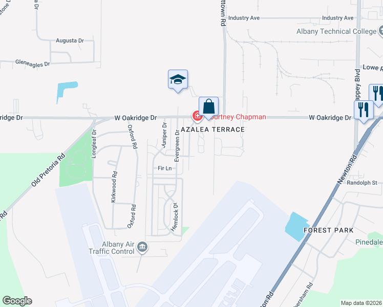 map of restaurants, bars, coffee shops, grocery stores, and more near 2018 Indica Trail in Albany